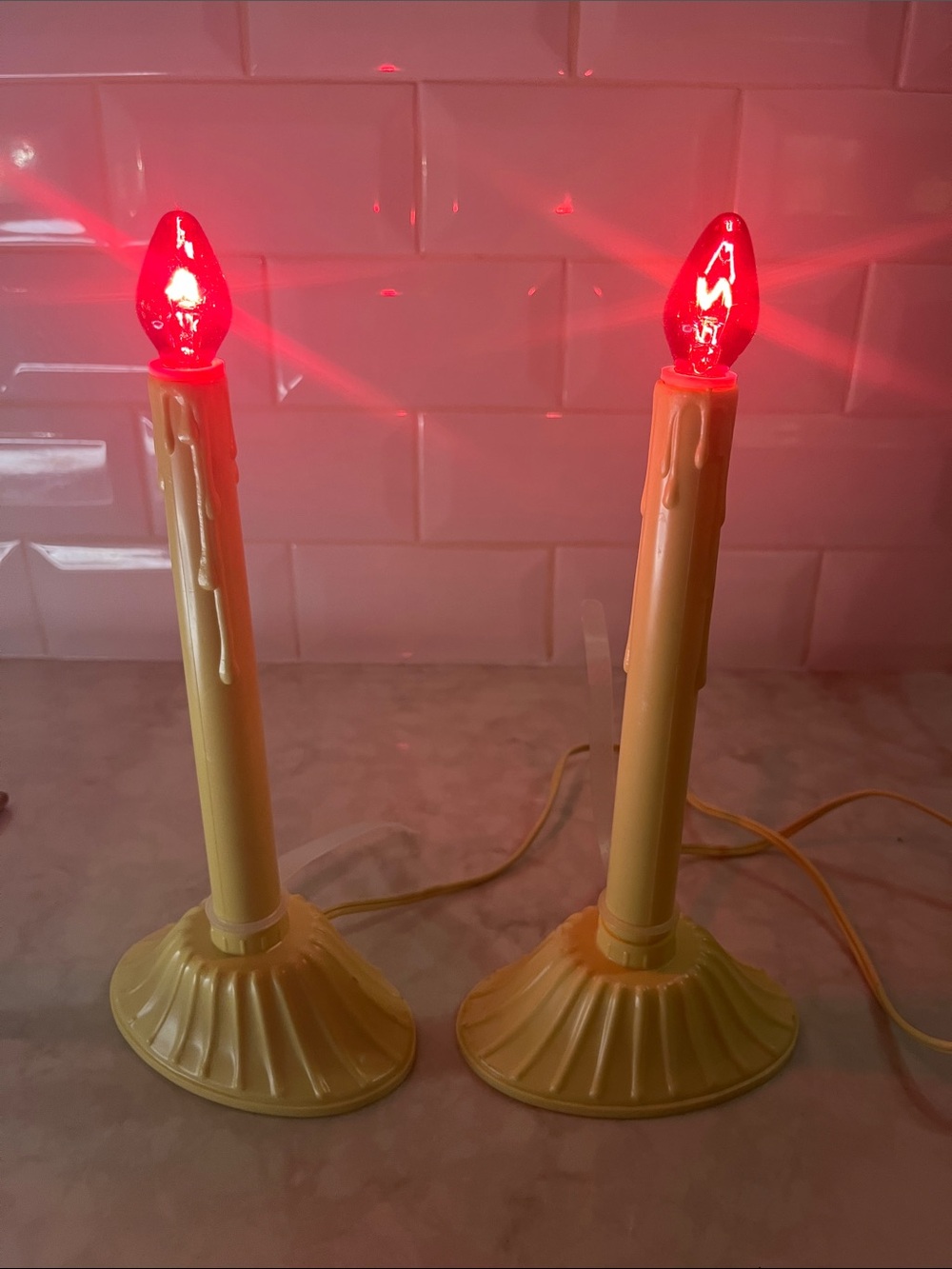Vintage Plastic Electric Christmas Candle Lights Plug In Tested Lot Of 2